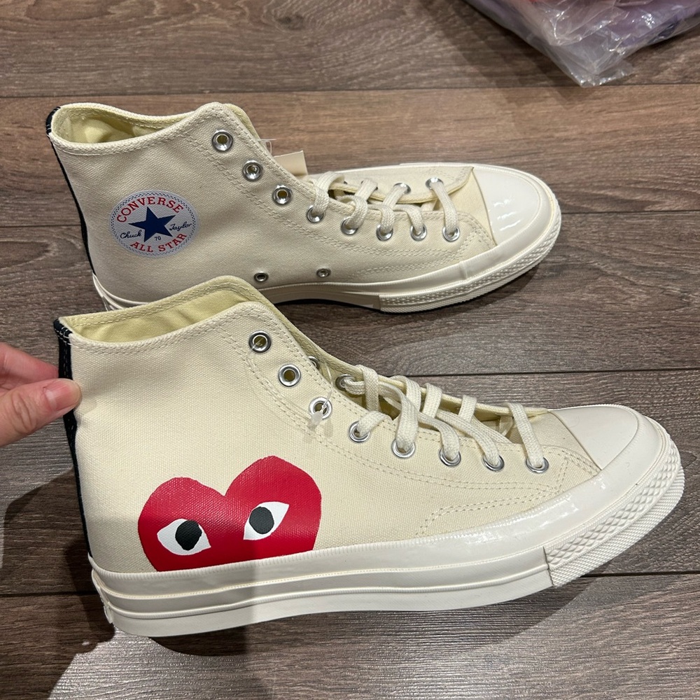 Converse Cream and Red High-Top Sneakers